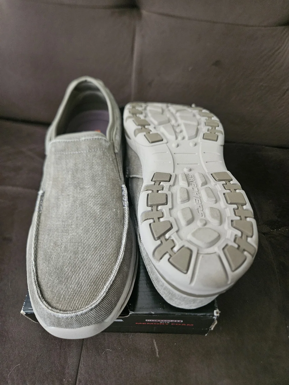 Skechers Men's Slip-On Canvas Loafers in Light Gray